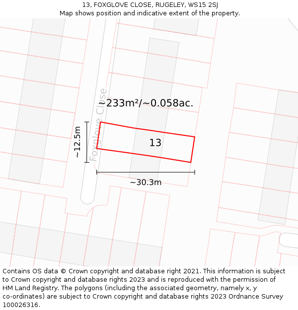 13, FOXGLOVE CLOSE, RUGELEY, WS15 2SJ: Plot and title map