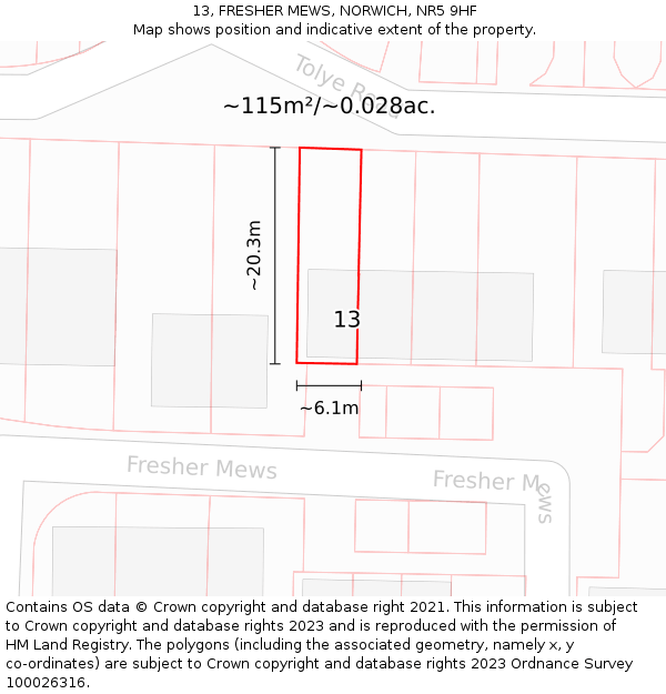13, FRESHER MEWS, NORWICH, NR5 9HF: Plot and title map