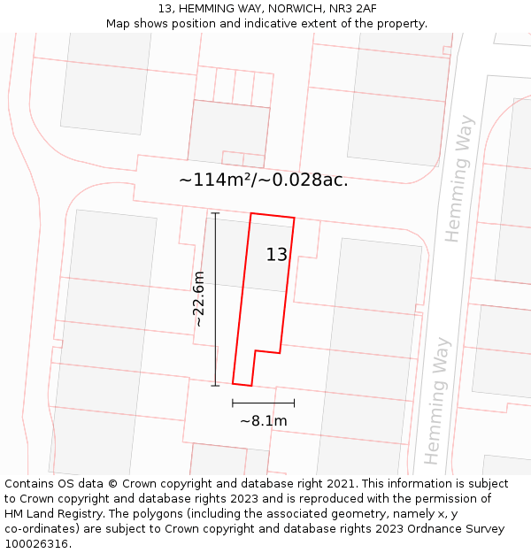 13, HEMMING WAY, NORWICH, NR3 2AF: Plot and title map