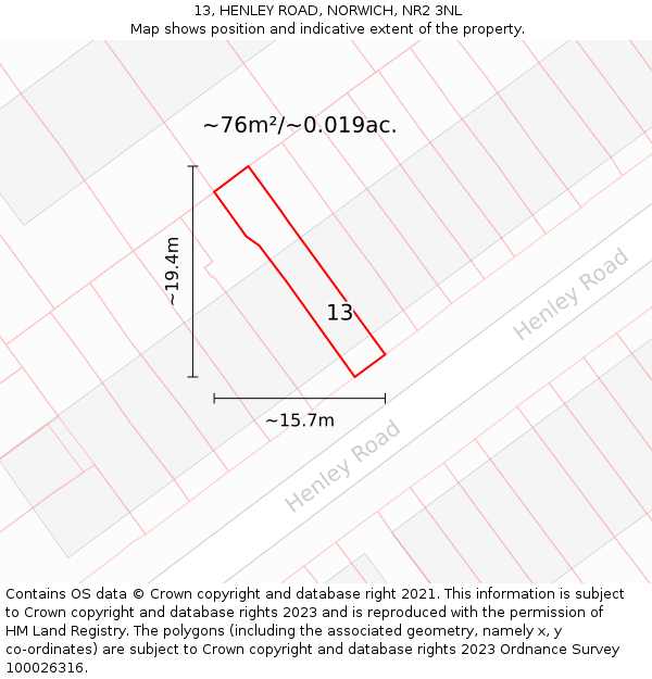 13, HENLEY ROAD, NORWICH, NR2 3NL: Plot and title map