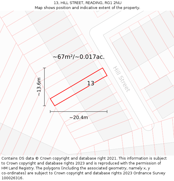 13, HILL STREET, READING, RG1 2NU: Plot and title map
