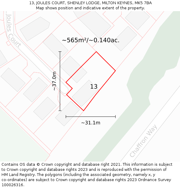 13, JOULES COURT, SHENLEY LODGE, MILTON KEYNES, MK5 7BA: Plot and title map