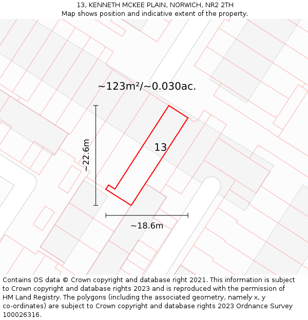 13, KENNETH MCKEE PLAIN, NORWICH, NR2 2TH: Plot and title map
