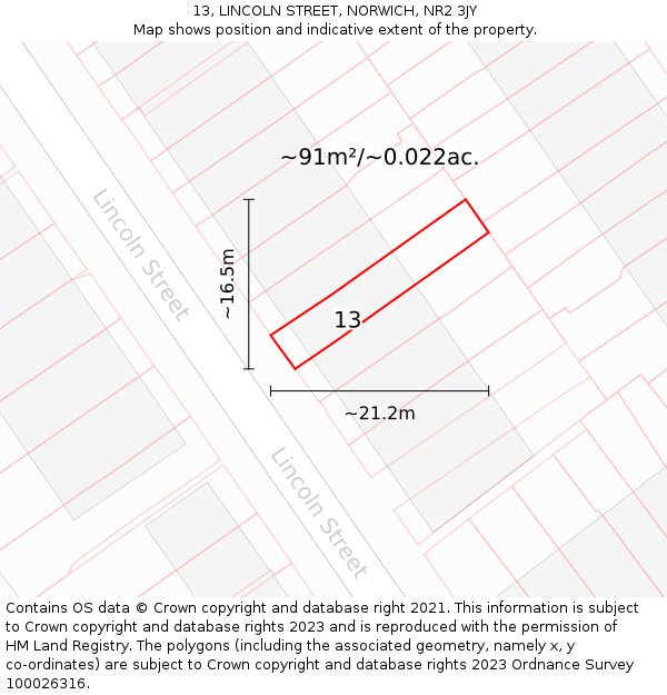 13, LINCOLN STREET, NORWICH, NR2 3JY: Plot and title map