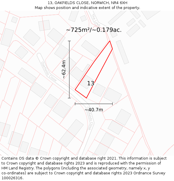 13, OAKFIELDS CLOSE, NORWICH, NR4 6XH: Plot and title map