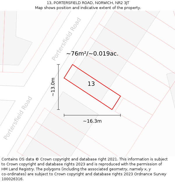 13, PORTERSFIELD ROAD, NORWICH, NR2 3JT: Plot and title map
