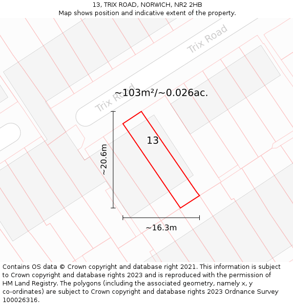 13, TRIX ROAD, NORWICH, NR2 2HB: Plot and title map