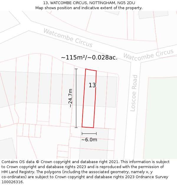 13, WATCOMBE CIRCUS, NOTTINGHAM, NG5 2DU: Plot and title map