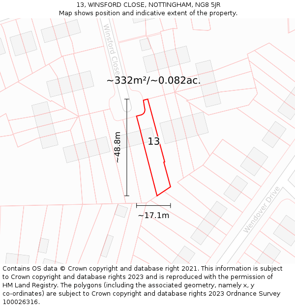 13, WINSFORD CLOSE, NOTTINGHAM, NG8 5JR: Plot and title map