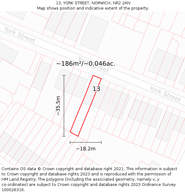 13, YORK STREET, NORWICH, NR2 2AN: Plot and title map