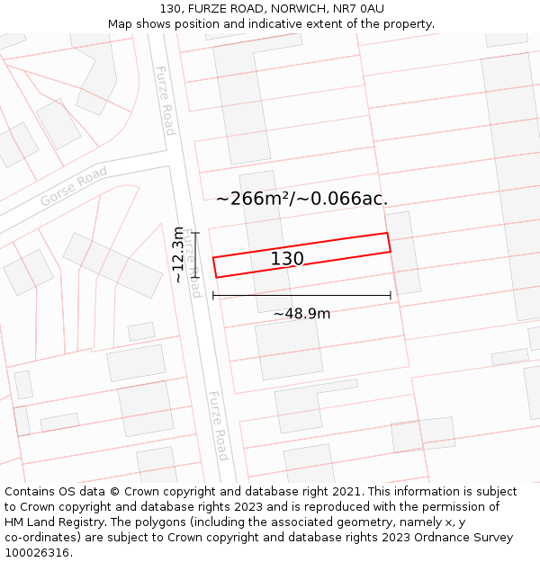 130, FURZE ROAD, NORWICH, NR7 0AU: Plot and title map