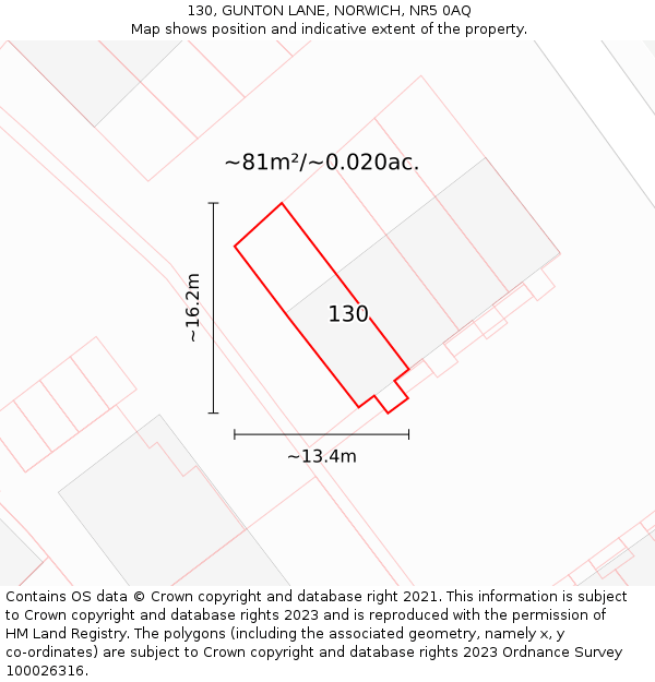 130, GUNTON LANE, NORWICH, NR5 0AQ: Plot and title map