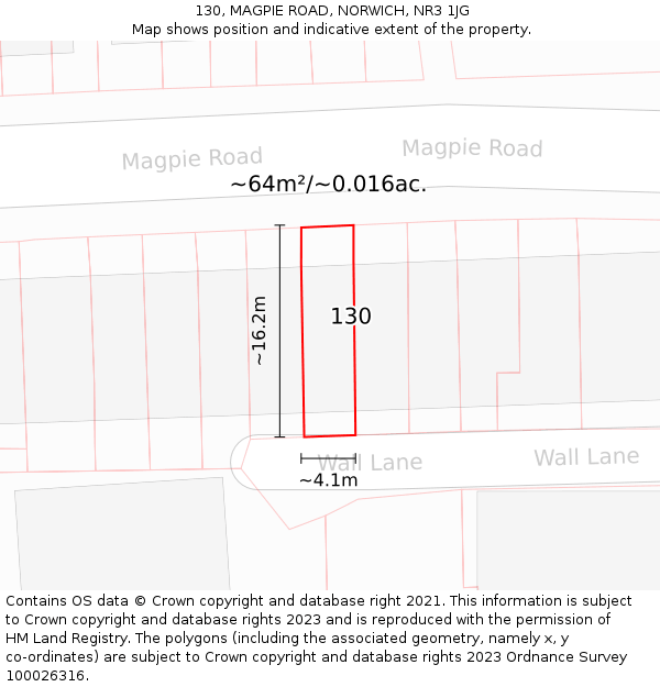 130, MAGPIE ROAD, NORWICH, NR3 1JG: Plot and title map