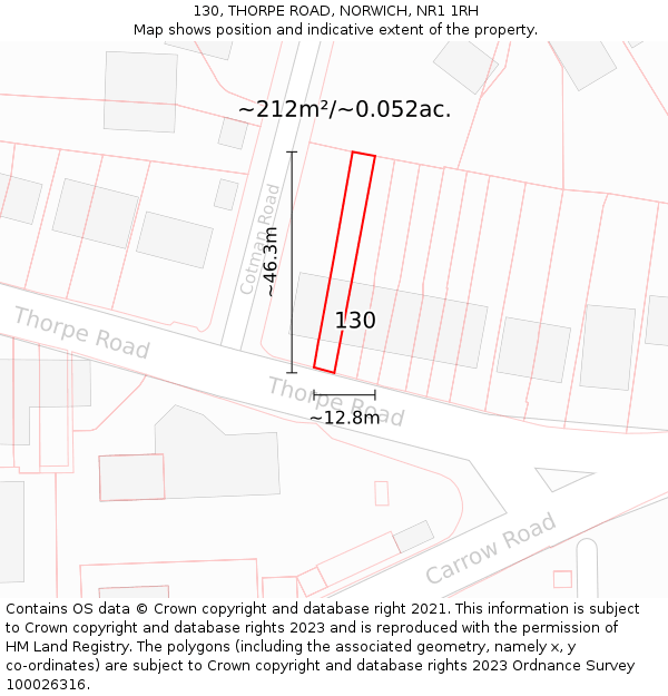 130, THORPE ROAD, NORWICH, NR1 1RH: Plot and title map