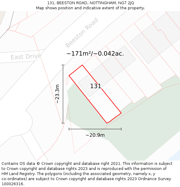 131, BEESTON ROAD, NOTTINGHAM, NG7 2JQ: Plot and title map