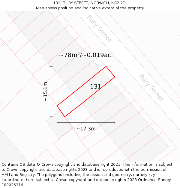 131, BURY STREET, NORWICH, NR2 2DL: Plot and title map