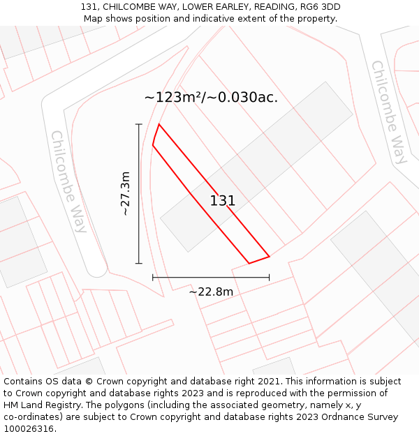 131, CHILCOMBE WAY, LOWER EARLEY, READING, RG6 3DD: Plot and title map