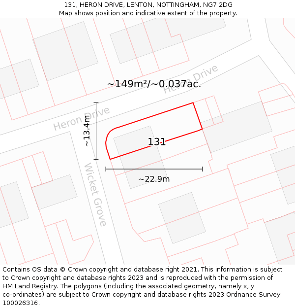 131, HERON DRIVE, LENTON, NOTTINGHAM, NG7 2DG: Plot and title map