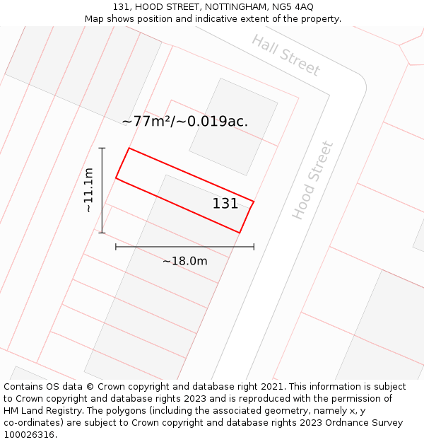 131, HOOD STREET, NOTTINGHAM, NG5 4AQ: Plot and title map