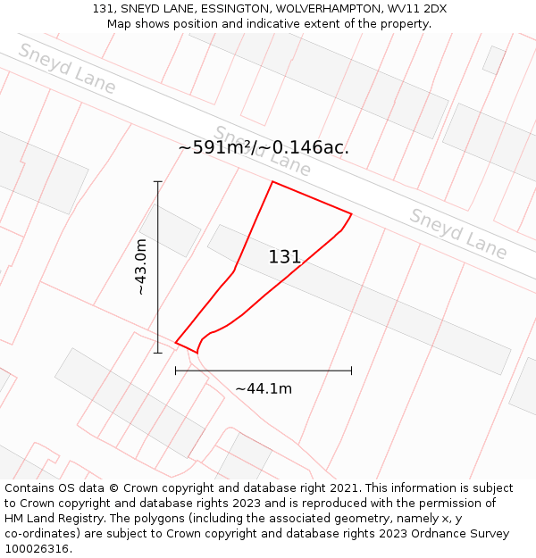131, SNEYD LANE, ESSINGTON, WOLVERHAMPTON, WV11 2DX: Plot and title map