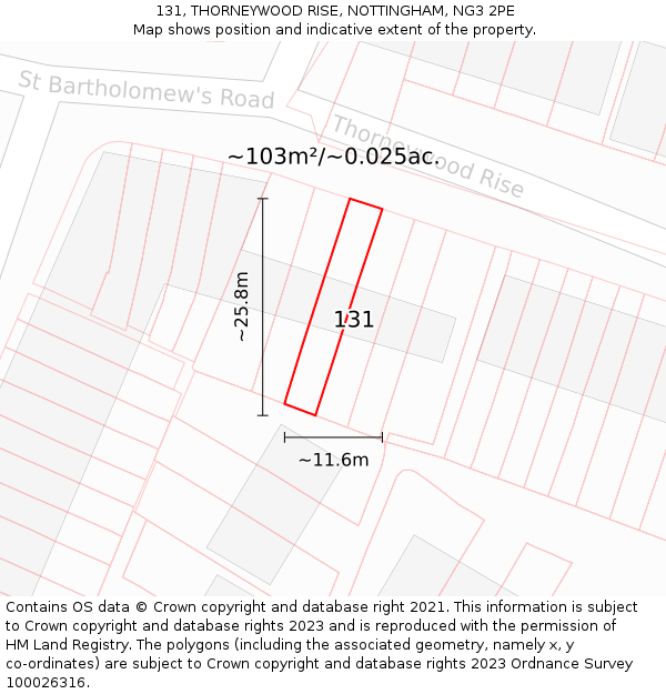 131, THORNEYWOOD RISE, NOTTINGHAM, NG3 2PE: Plot and title map