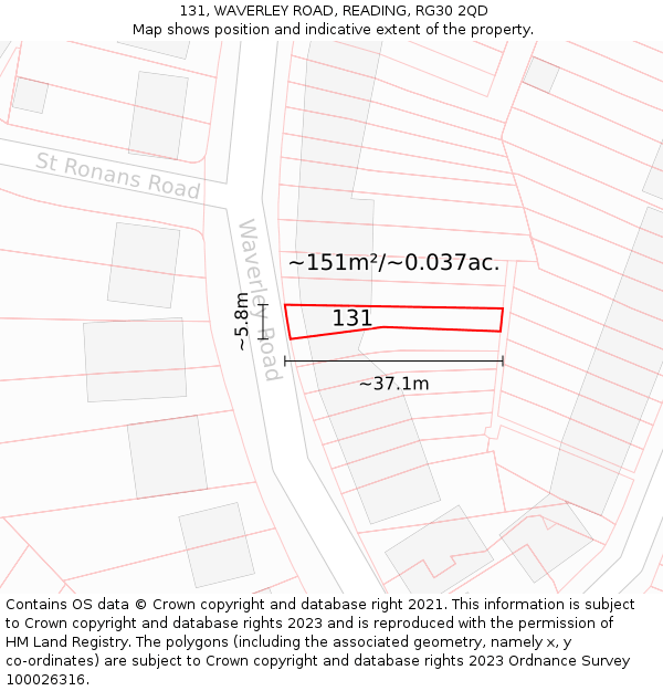 131, WAVERLEY ROAD, READING, RG30 2QD: Plot and title map