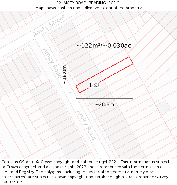 132, AMITY ROAD, READING, RG1 3LL: Plot and title map