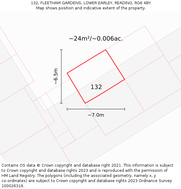 132, FLEETHAM GARDENS, LOWER EARLEY, READING, RG6 4BY: Plot and title map
