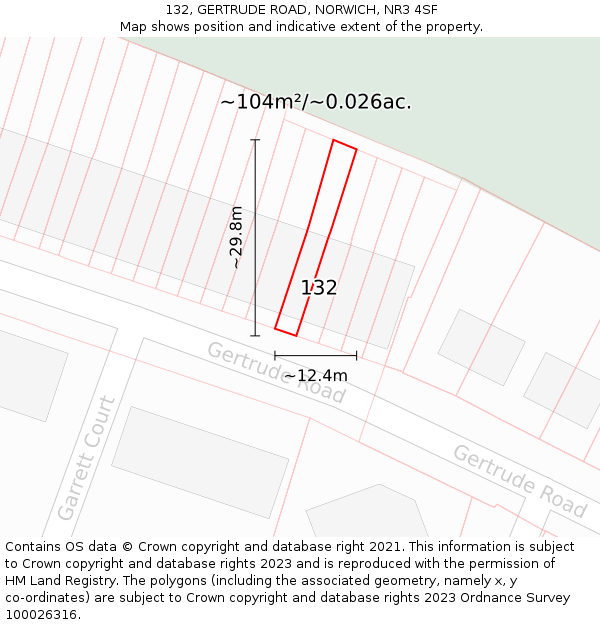 132, GERTRUDE ROAD, NORWICH, NR3 4SF: Plot and title map
