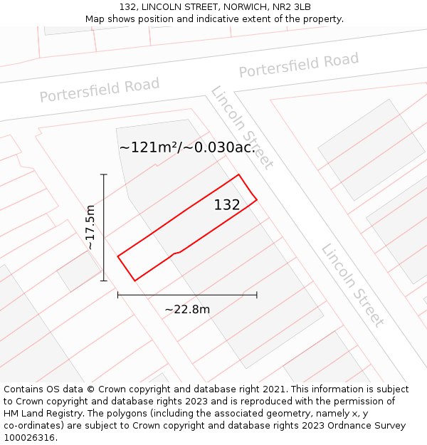 132, LINCOLN STREET, NORWICH, NR2 3LB: Plot and title map