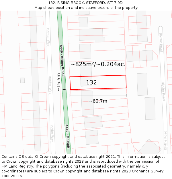 132, RISING BROOK, STAFFORD, ST17 9DL: Plot and title map