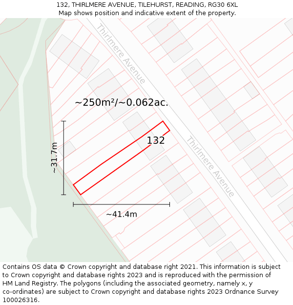 132, THIRLMERE AVENUE, TILEHURST, READING, RG30 6XL: Plot and title map
