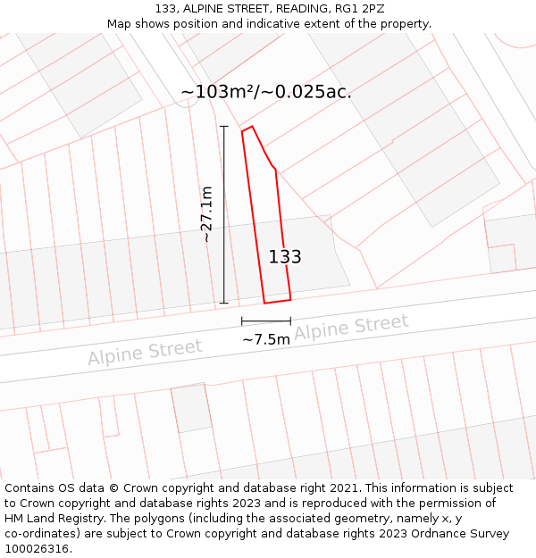 133, ALPINE STREET, READING, RG1 2PZ: Plot and title map