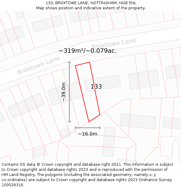 133, BROXTOWE LANE, NOTTINGHAM, NG8 5NL: Plot and title map