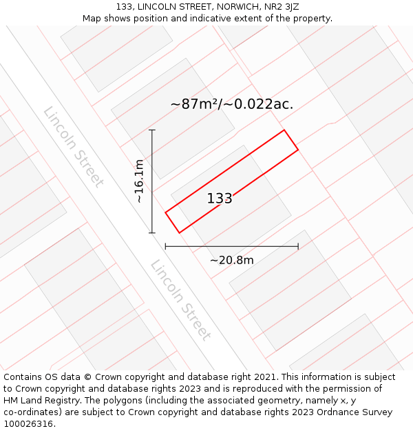 133, LINCOLN STREET, NORWICH, NR2 3JZ: Plot and title map