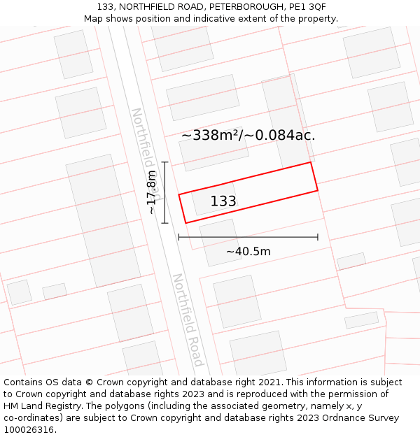 133, NORTHFIELD ROAD, PETERBOROUGH, PE1 3QF: Plot and title map