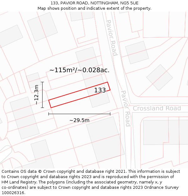 133, PAVIOR ROAD, NOTTINGHAM, NG5 5UE: Plot and title map
