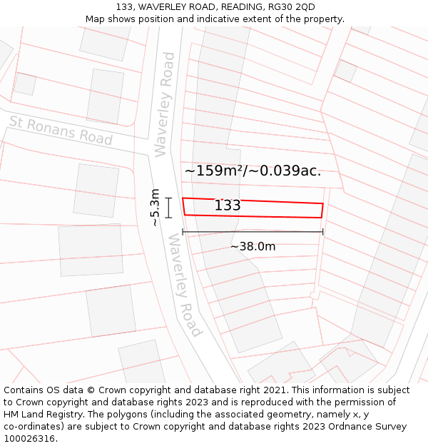 133, WAVERLEY ROAD, READING, RG30 2QD: Plot and title map