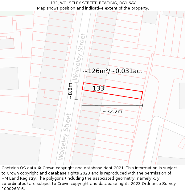 133, WOLSELEY STREET, READING, RG1 6AY: Plot and title map