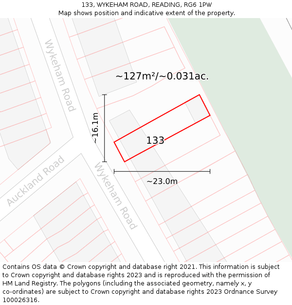 133, WYKEHAM ROAD, READING, RG6 1PW: Plot and title map