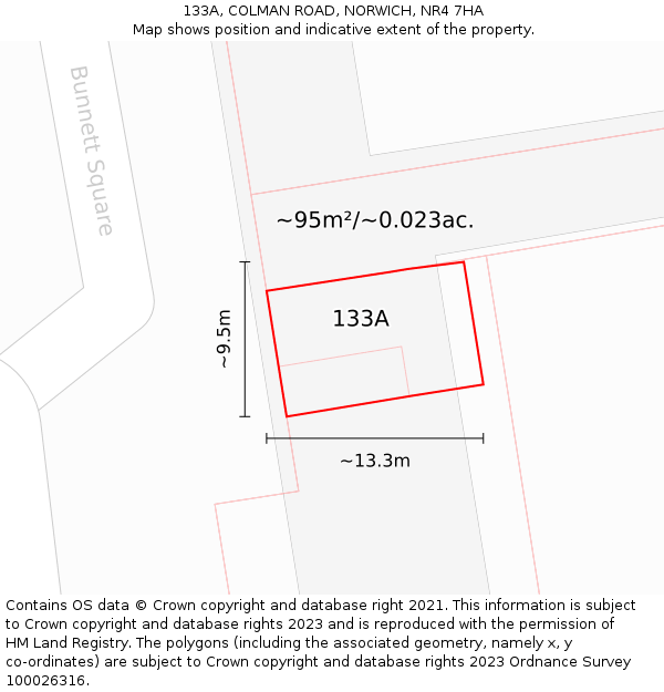 133A, COLMAN ROAD, NORWICH, NR4 7HA: Plot and title map