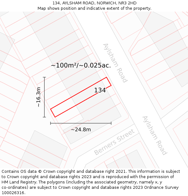 134, AYLSHAM ROAD, NORWICH, NR3 2HD: Plot and title map