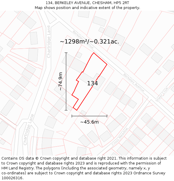 134, BERKELEY AVENUE, CHESHAM, HP5 2RT: Plot and title map