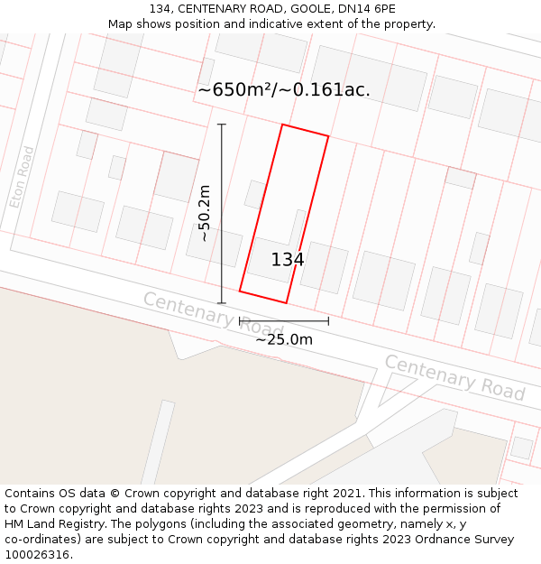 134, CENTENARY ROAD, GOOLE, DN14 6PE: Plot and title map