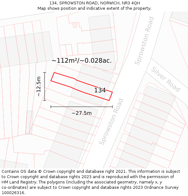 134, SPROWSTON ROAD, NORWICH, NR3 4QH: Plot and title map