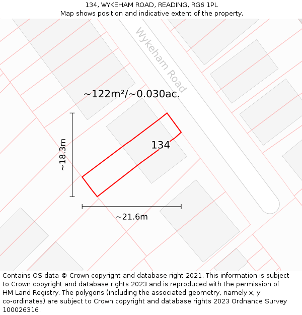 134, WYKEHAM ROAD, READING, RG6 1PL: Plot and title map