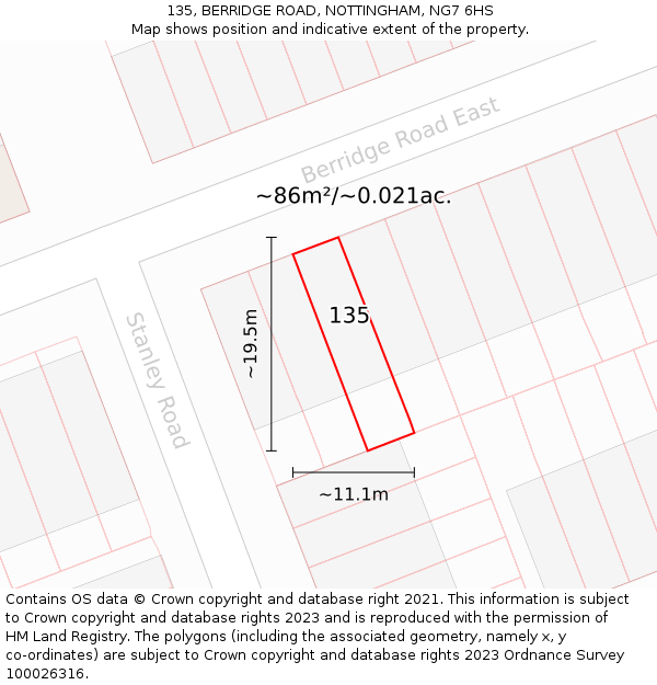 135, BERRIDGE ROAD, NOTTINGHAM, NG7 6HS: Plot and title map