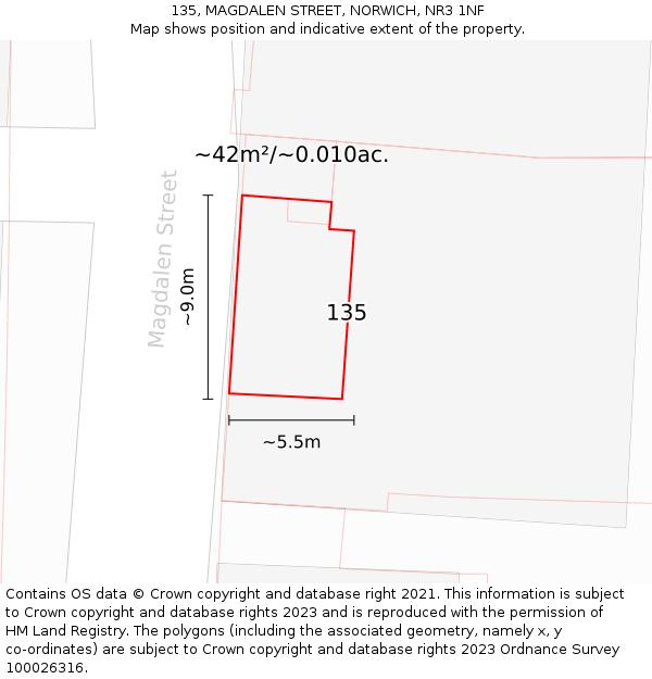 135, MAGDALEN STREET, NORWICH, NR3 1NF: Plot and title map