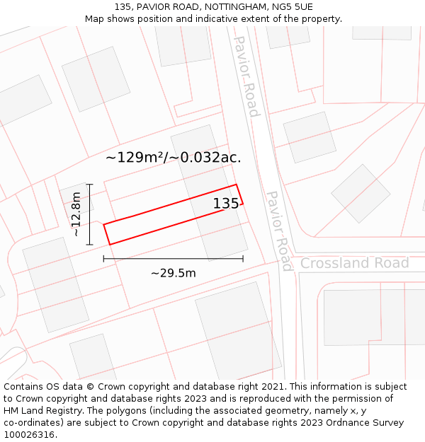 135, PAVIOR ROAD, NOTTINGHAM, NG5 5UE: Plot and title map