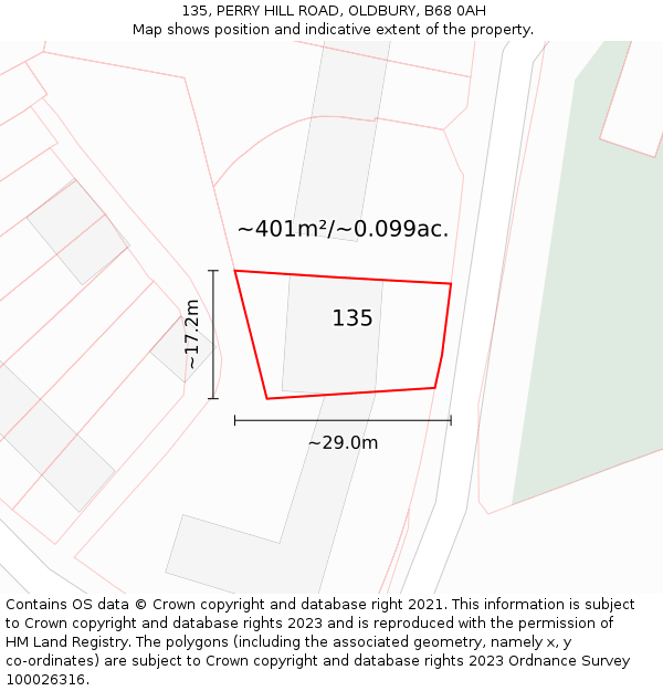 135, PERRY HILL ROAD, OLDBURY, B68 0AH: Plot and title map